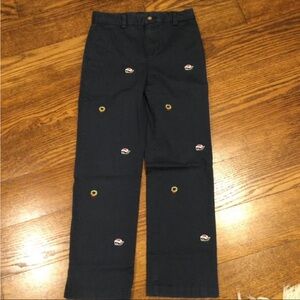 Vineyard Vines Navy Chino Pants with Embroidered wreaths and Santa hats. Size 10